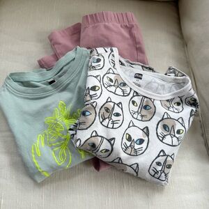 Girls Tea Collection 4T 3 piece bundle leggings, t shirt and long sleeve cat